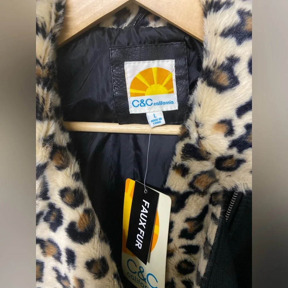 NWT C&C California Faux Fur Moto Jacket Women’s Size Large - Picture 2 of 4